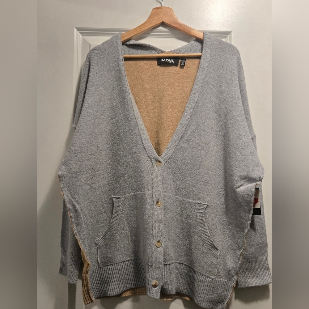 DNA Long Sleeve Grey/Fawn Colorblock Oversized Cardigan Sweater. Size S. - Picture 4 of 13